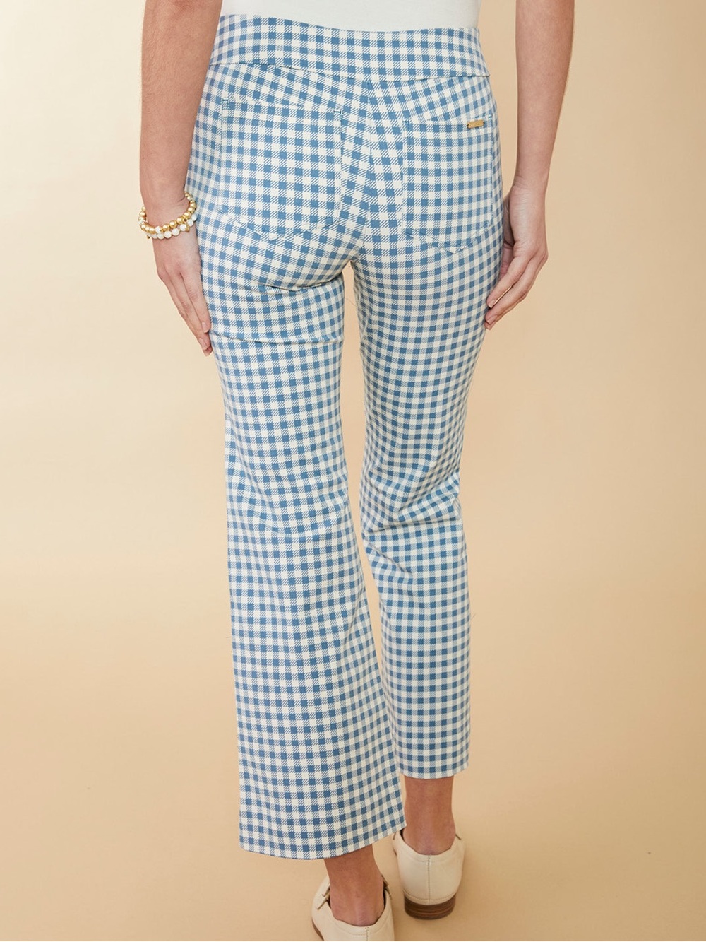 Spartina 449 Maren Kick Flare Pull On Pants in Bluestone Gingham Preppy Classic - Picture 3 of 13